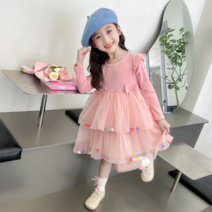 连衣裙 洋气春秋女孩网纱裙子长袖 儿童网红新款 女童公主裙2024秋装