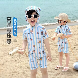 套装 男孩连体泳装 条纹海边沙滩服 新款 儿童泳衣男童游泳衣2025夏季