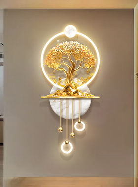 发财树玄关装饰画壁灯轻奢走廊尽头发光挂画寓意好的W立体led壁画