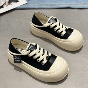 小白鞋 2023年新款 潮两穿休闲面包板鞋 厚底松糕爆款 春秋季 帆布女鞋