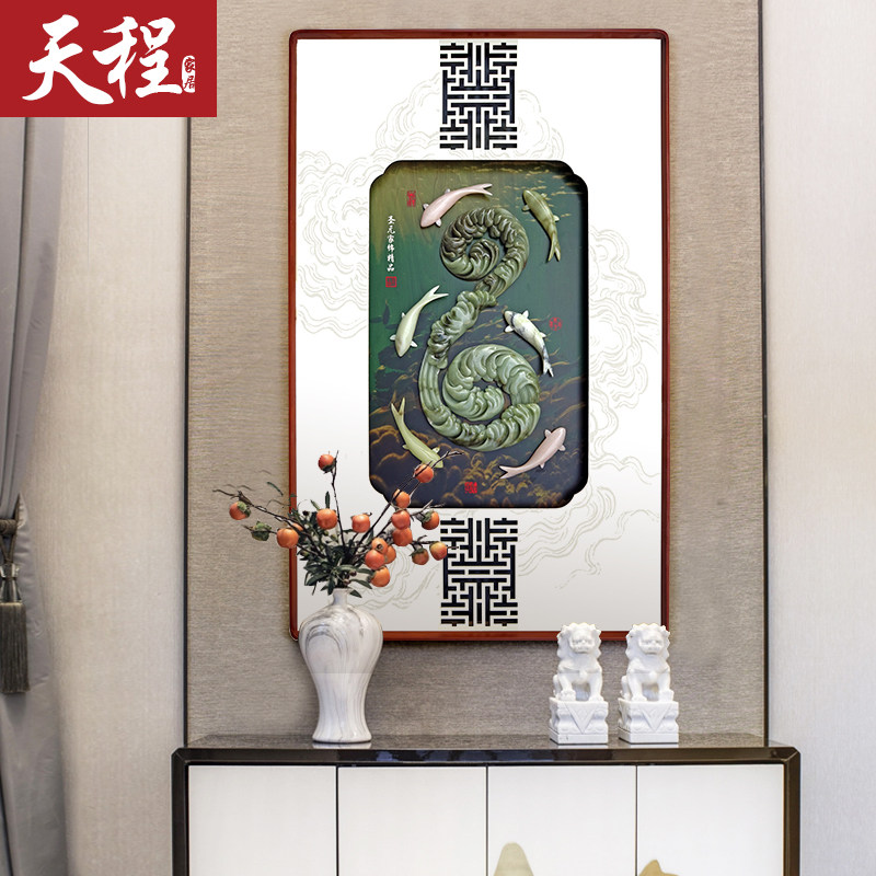 新中式走廊玄关过道装饰挂画竖版入户玉雕简约浮雕客厅中国风现代图片