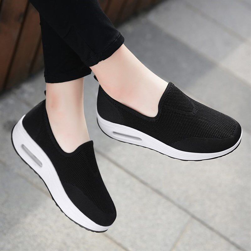 浅口网面春夏厚底坡跟一r脚蹬摇摇鞋女新款百搭气垫休闲运动懒人