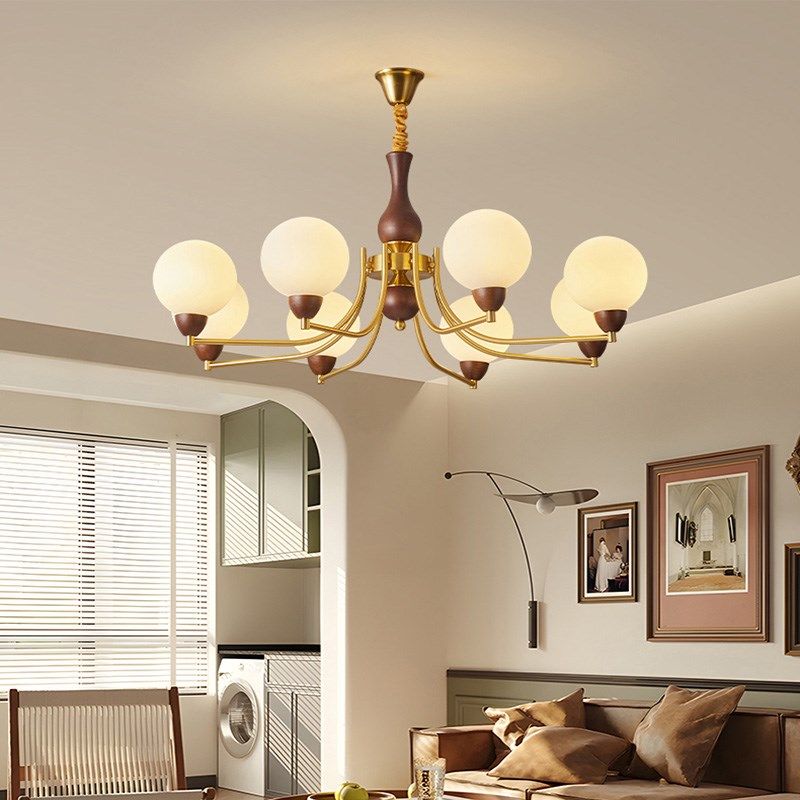 中古风吊灯复古法式高级感胡桃木创意客厅书房美式餐厅卧室吸顶灯