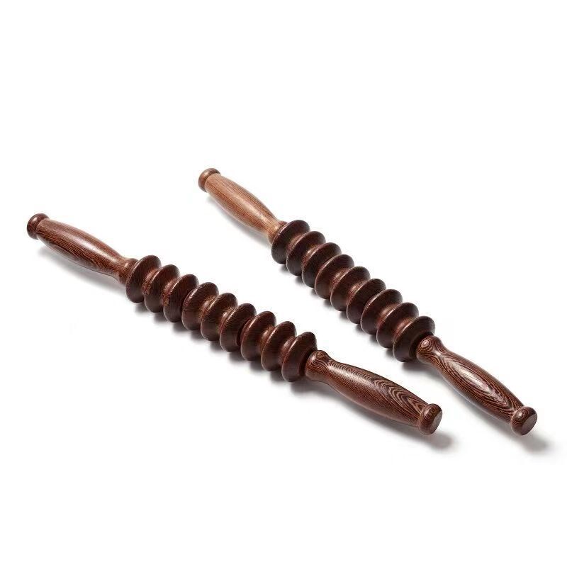 鸡翅木按摩器 瑜伽棒木质按摩滚轮式按摩器背部腰部腿部按摩棒