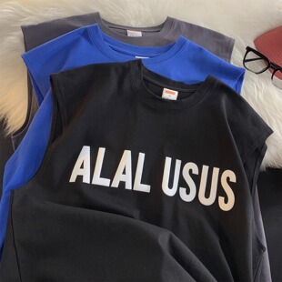 大码300斤运动健身背心男款夏季美式潮牌重磅纯棉无线t恤宽松汗衫