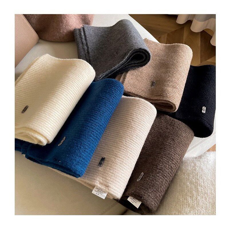 韩国羊毛围巾小铁标韩版高级感保暖针织毛线围巾加厚冬季围巾女围