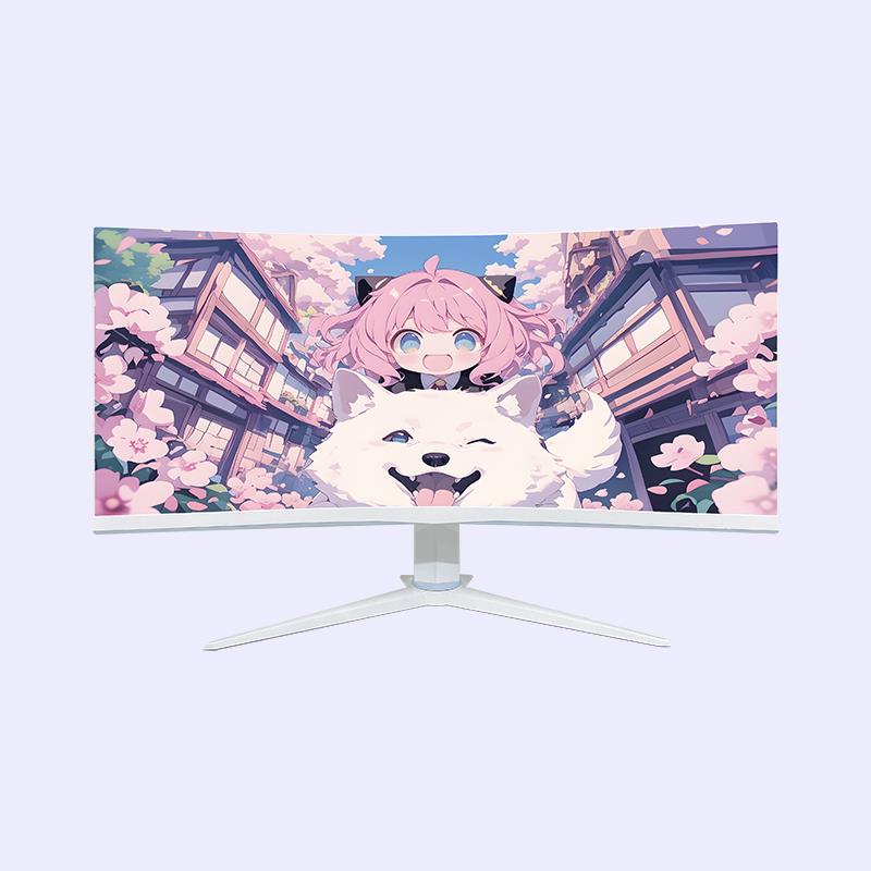 AOC粉色显示器4K180HZ白色电竞显示屏34寸电脑曲面2k屏幕少女定制