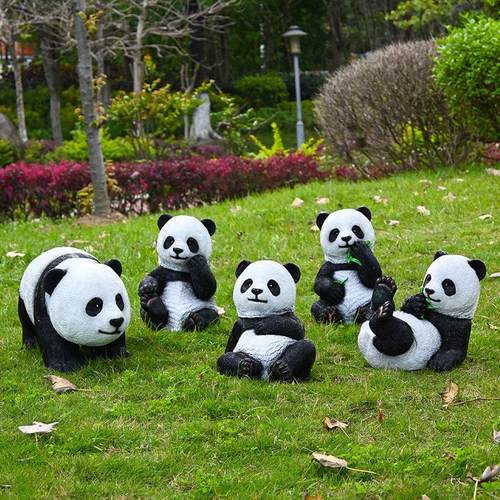 户外创意萌熊猫雕塑模拟树脂动物花园庭院公园草坪花园装饰摆件
