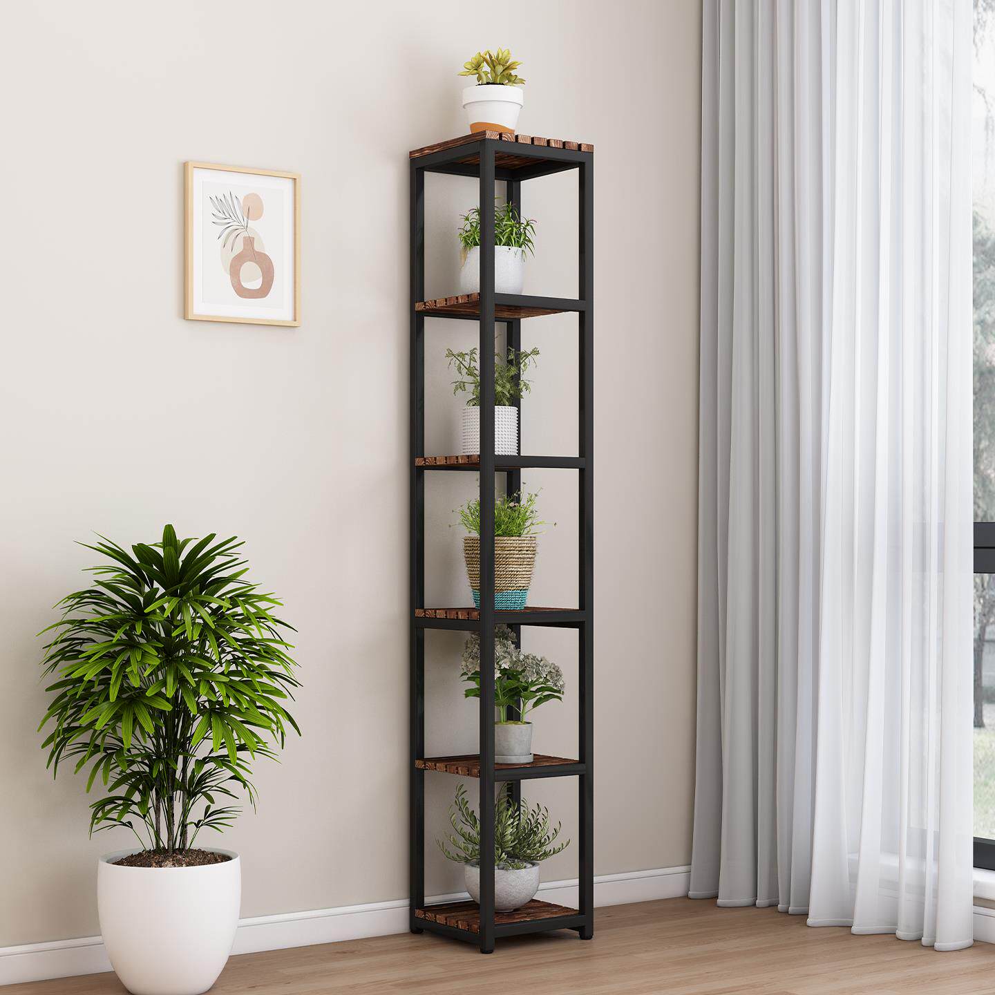 客厅层架防腐木多层花架拐角夹缝置物架多肉绿萝盆栽架植物摆放架