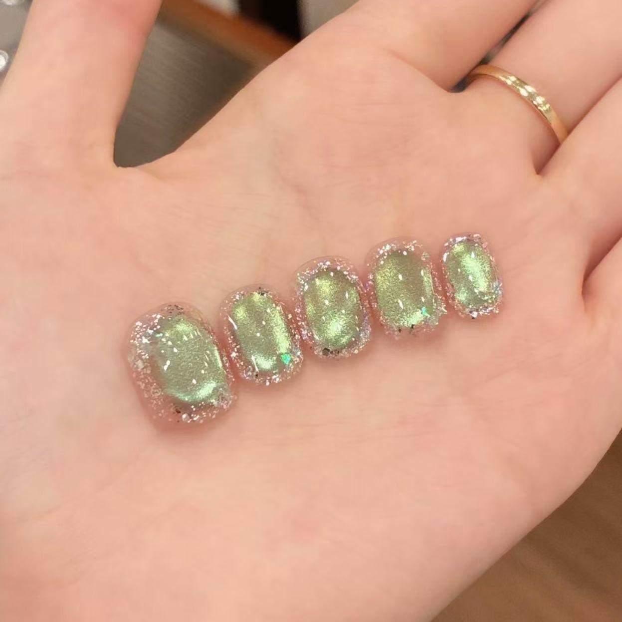 【星竹】手工穿戴甲薄荷绿可爱短款美甲-小众高端设计师