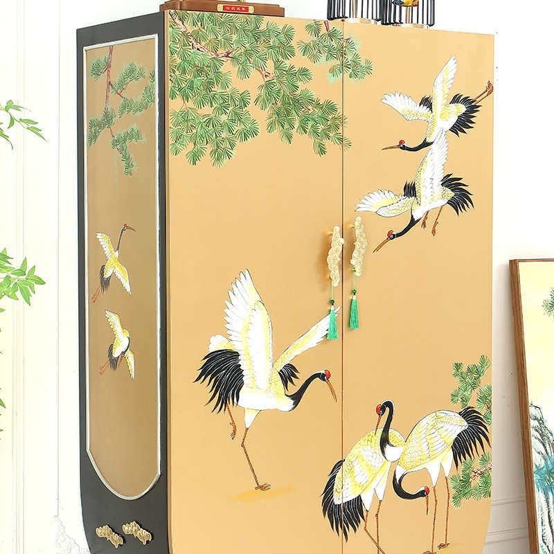法式中国风金色彩绘仙鹤卧室衣帽间双门衣柜新中式客厅装饰收纳柜,住宅家具,独立衣柜,淘宝优惠券,粉丝福利购,淘宝优惠卷