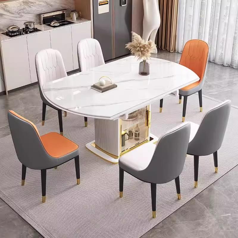 轻奢岩板餐桌椅组合带电磁炉可伸缩折叠餐桌小户型家用吃饭桌子