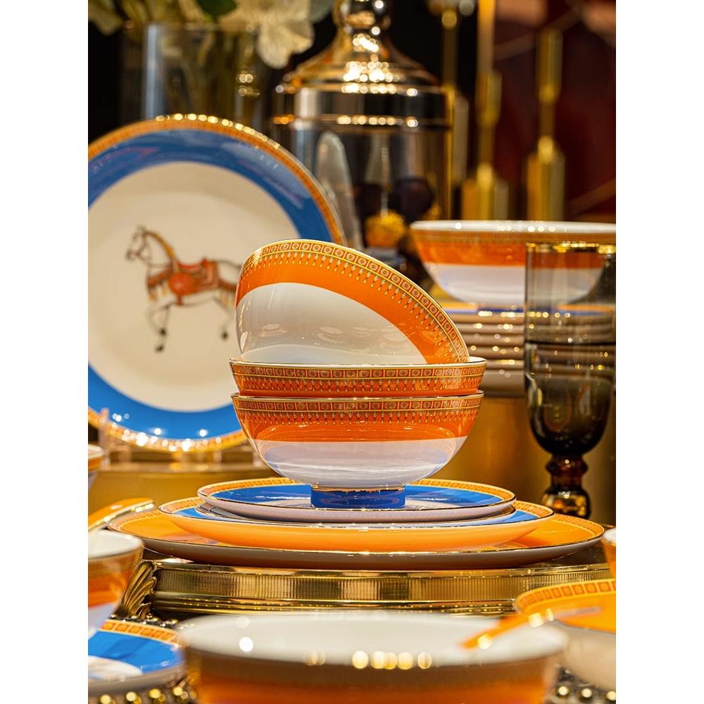 LAREEY餐具套装家用轻奢高档景德镇骨瓷碗盘组合欧式宫廷风碗碟