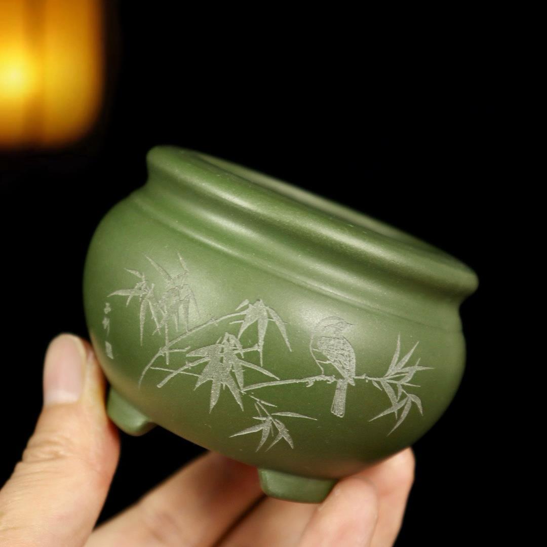 精品绿泥紫砂花盆小多肉菖蒲盆景盆微型圆鼓盆桌面绿植盆栽盆特价