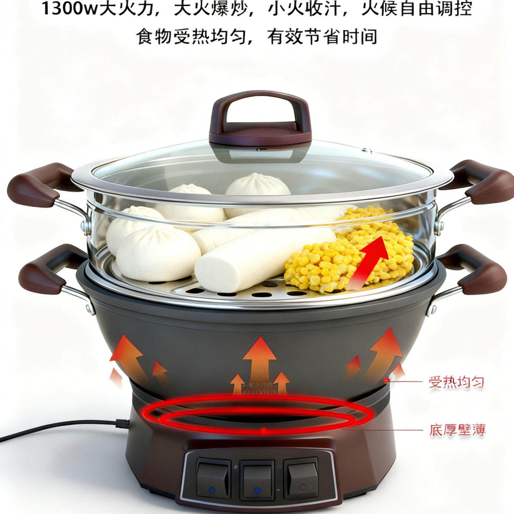 mini小型铸铁电炒锅炒菜多功能家用宿舍一体式电锅快煮锅不沾锅