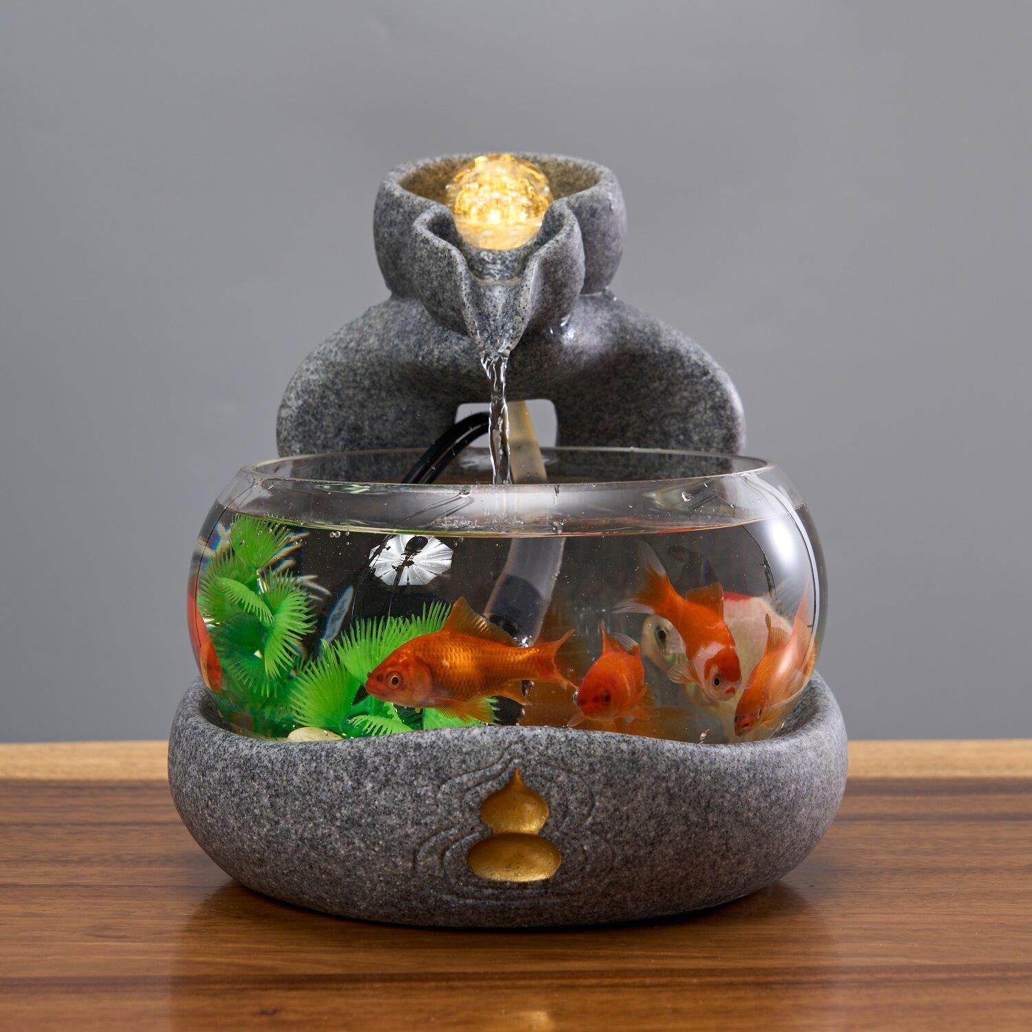 创意玻璃鱼缸风水球流水摆件办公室家居桌面装饰水循环艺术礼物