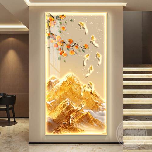 轻奢九鱼图led灯入户玄关装饰画走廊过道挂画壁画简约现代高级感