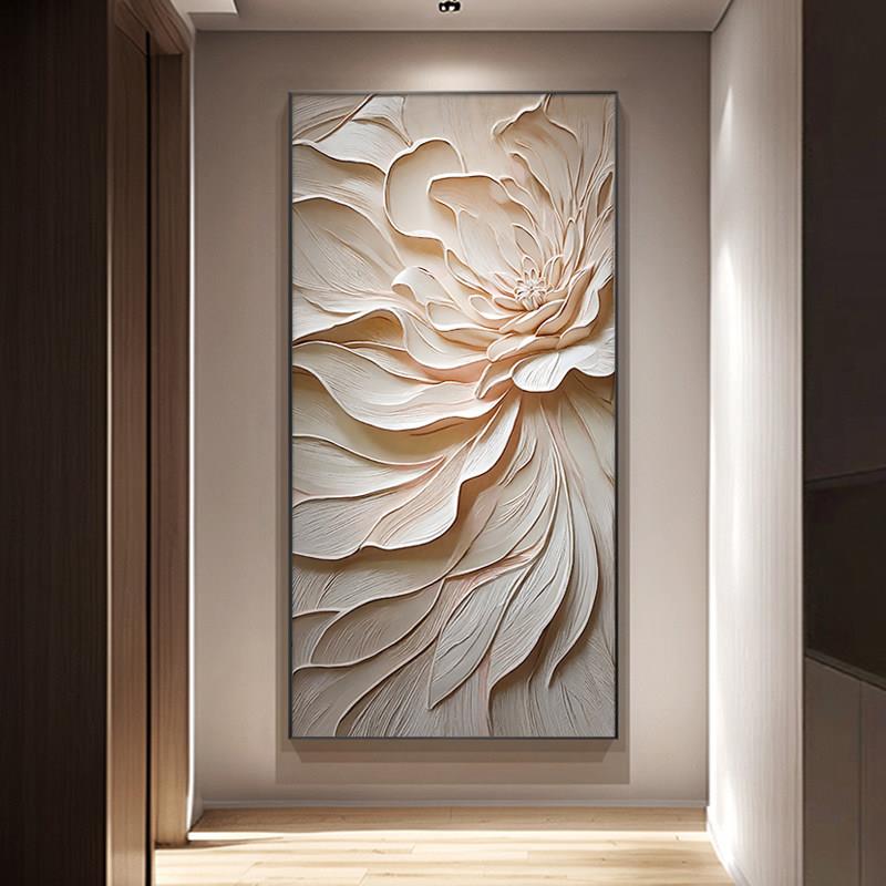 北欧玄关装饰画浮雕肌理立体感过道走廊壁画高级花开富贵客厅挂画