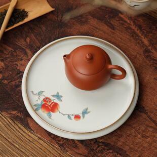 盖碗托盘紫砂壶养壶茶壶底座 汝窑干泡台茶盘壶承小型家用陶瓷中式