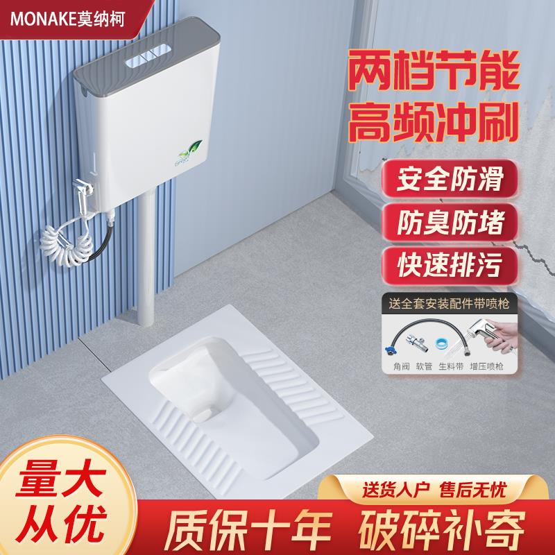 家用陶瓷防臭蹲便器冲水箱整套装卫生间大便器蹲厕蹲坑蹬便器便池