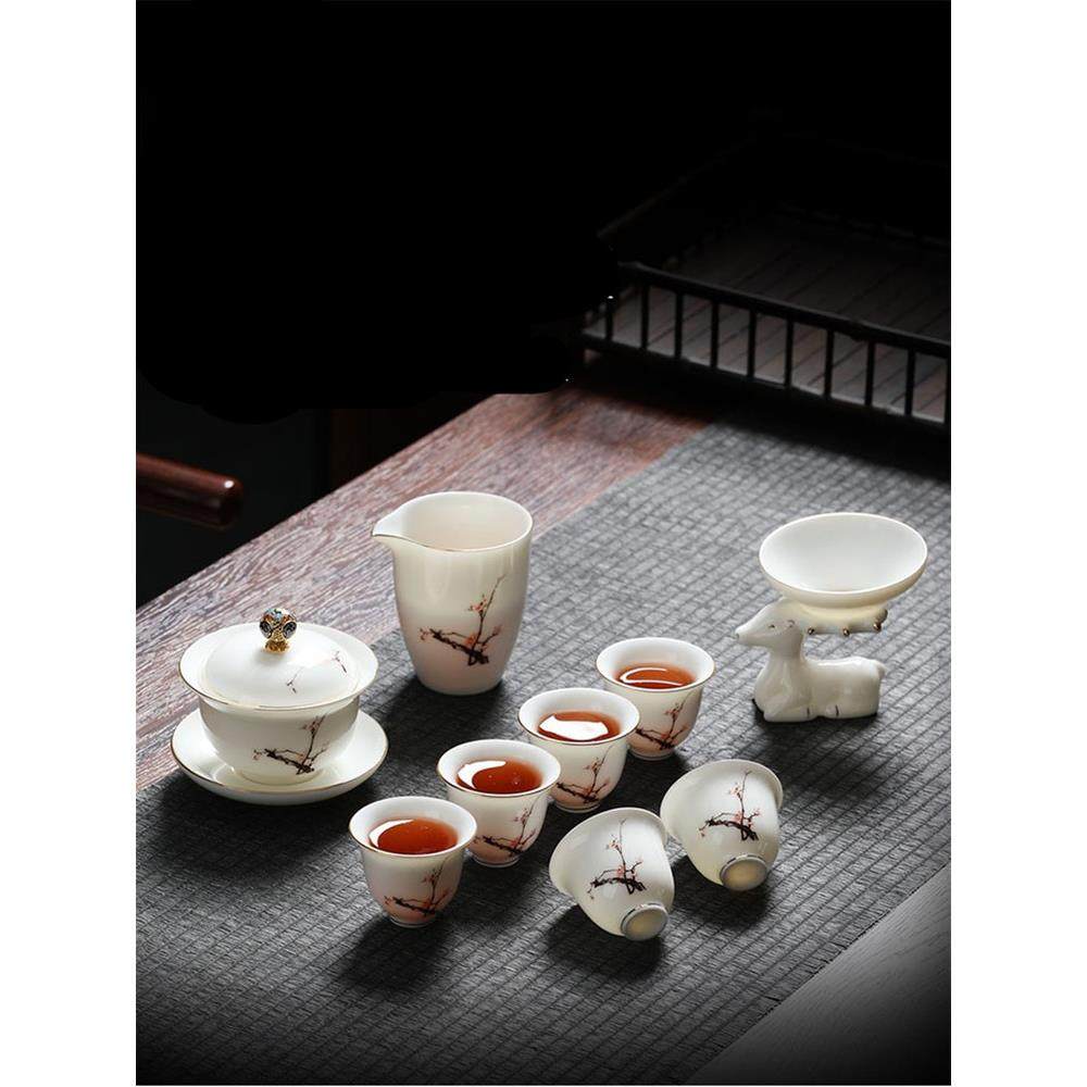 茶具礼盒装套装家用盖碗防烫容易清洗羊脂玉泡茶白瓷高档玻璃功夫
