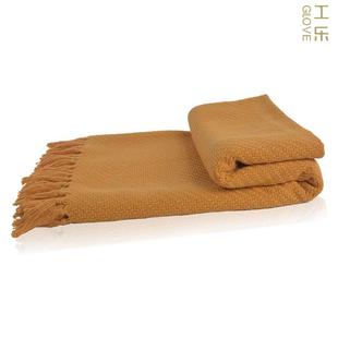 样板房间轻奢针织流苏搭毯搭巾黄色沙发巾床尾毯床尾旗酒店披毯