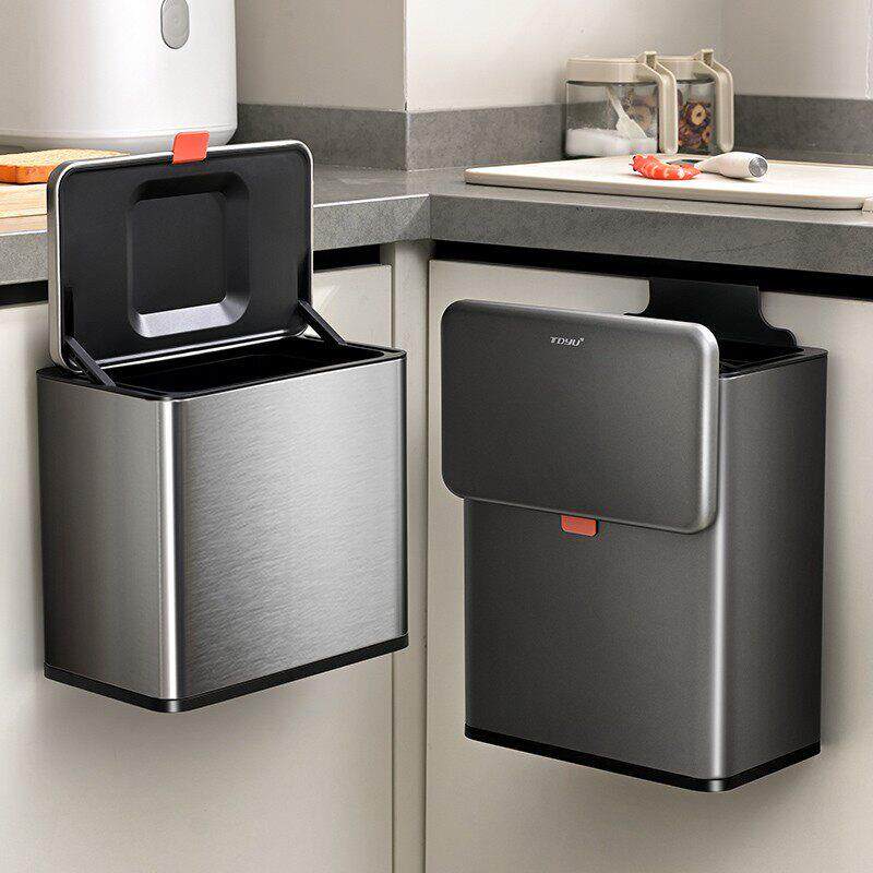 德国不锈钢厨房垃圾桶壁挂2023新款家用卫生间厕所厨余挂式收纳筒