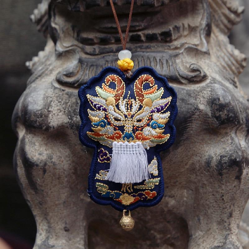 皮绳挂坠 双面刺绣白泽无香味香囊挂件中国风复古风国潮车载挂饰