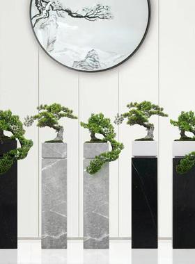 样板房间落地仿真迎客松摆件售楼处酒店轻奢软装大理石花器装饰