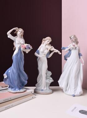 欧式家居装饰品小摆件客厅酒柜电视柜房间陶瓷人物西洋美女工艺品