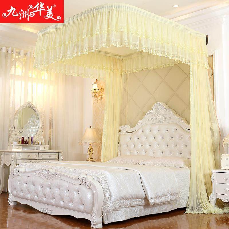 九洲华美U型公主风拉绳拉幕导轨蚊帐挂墙式加厚加密婚庆1.8m床1.5