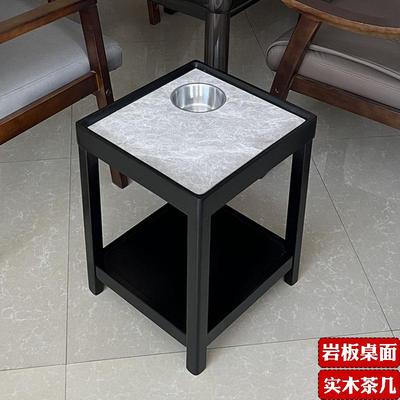茶楼岩板茶几棋牌室方形小角几酒店麻将桌机旁边简约实木茶水杯架