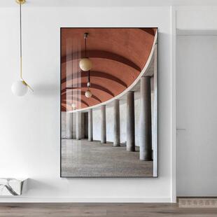 入户玄关视觉空间延伸感装饰画现代简约建筑长廊挂画大幅晶瓷壁画