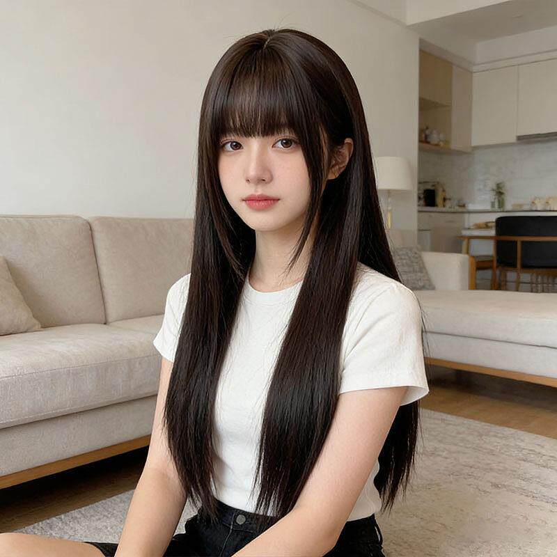 懒洋洋假发女Lolita黑长直长发日常氛围感自然彷真发jk整顶全头套