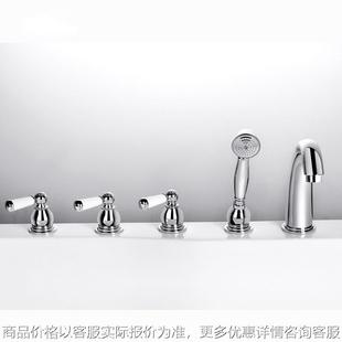 浴缸龙头陶瓷手柄五孔冷热混水阀浴缸边花洒龙头套 全黄铜欧式