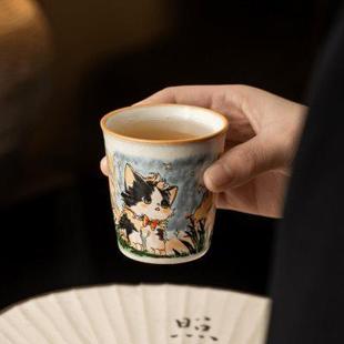 汝窑可爱猫立时杯主人杯单个专用高档茶杯大容量水杯定制功夫茶具