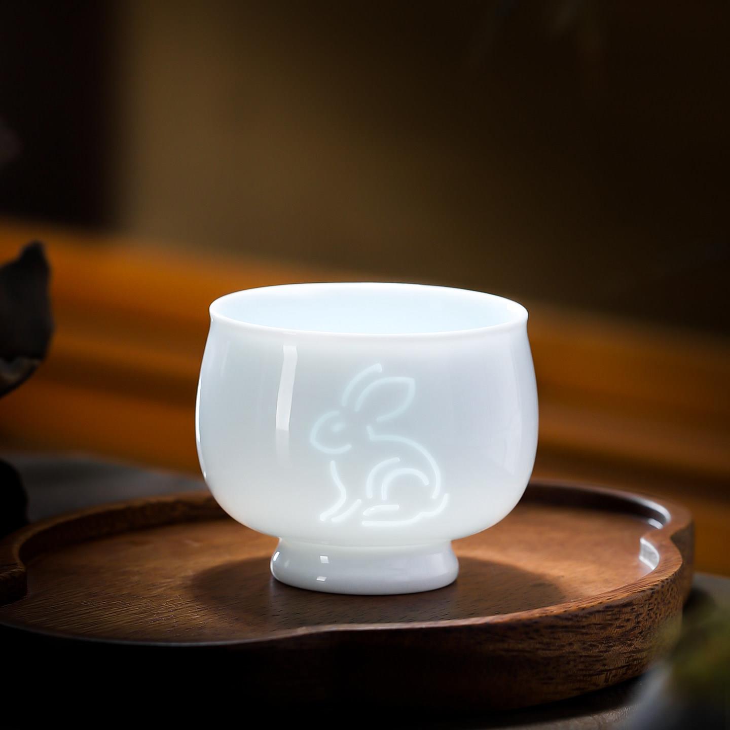 大号玲珑陶瓷主人杯单杯压手杯白瓷品茗杯功夫镂空女士茶杯子茶具图片