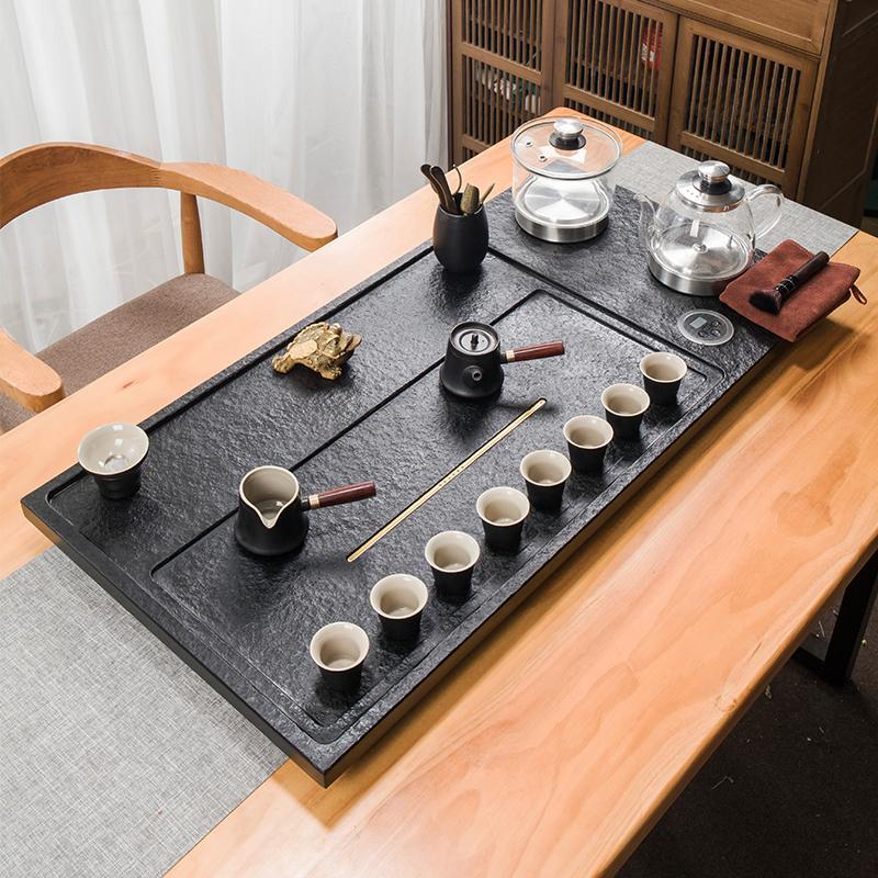 天然乌金石茶盘套装全自动一体电磁炉烧水茶台整套茶具石头茶托