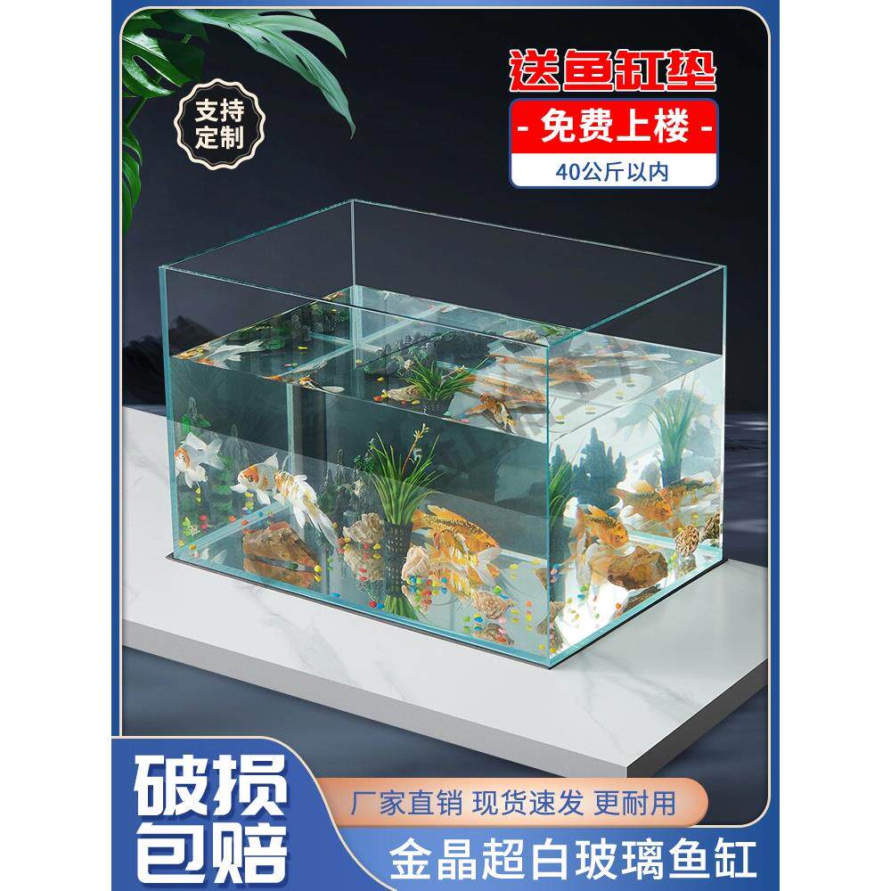 桌面美化金水晶超白玻璃鱼缸客厅金鱼龟鱼缸中大型水生植物流生态