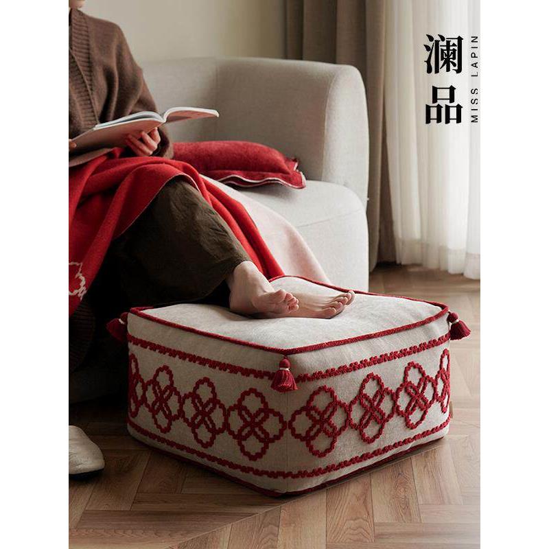 澜品『红装』立体绣花绒感国潮蒲团坐墩客厅墩子坐垫凳沙发垫凳子