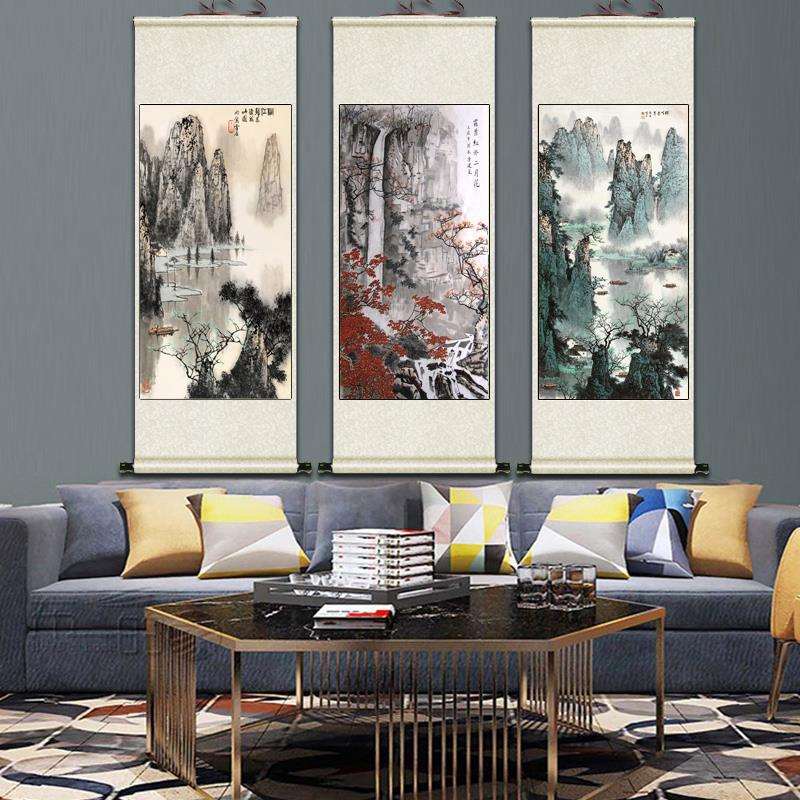 漓江山水白雪石竖幅装饰挂画茶楼装饰办公室字画客厅挂画招财