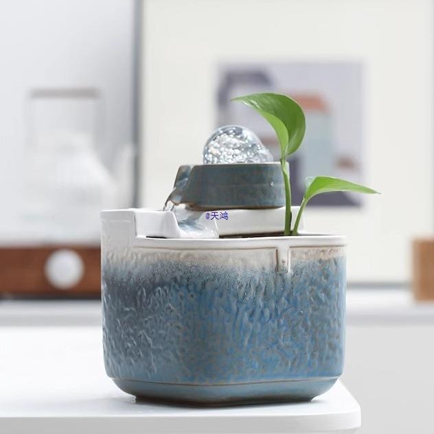 桌面小摆件流水生财风水轮小喷泉水晶球现代简约转动水景观送女生