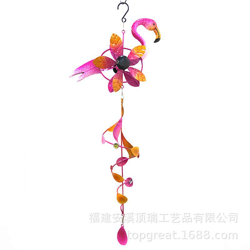 跨境新品厂家火烈鸟风转花园装饰风车阳台旋转风铃