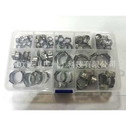 亚马逊爆款 不锈钢单耳箍圈 90pcs盒装软管夹美式喉箍多规格组合