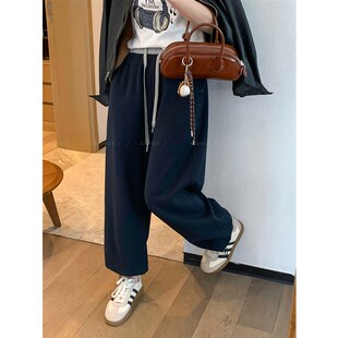 爱情魔鬼鱼 黑h色拼接束脚阔腿两穿卫裤女2025春季新款宽松长裤子