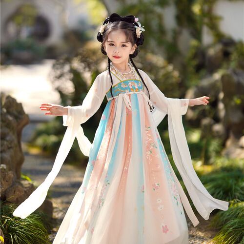 儿童汉服女童夏季薄款超仙古装x2023新款女孩古风宝宝唐装童装裙