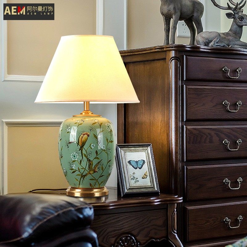 美式高档别墅客厅沙发茶几大号全铜陶瓷台灯复古中式卧室床头台灯,家装灯饰光源,装饰台灯,淘宝优惠券,粉丝福利购,淘宝优惠卷