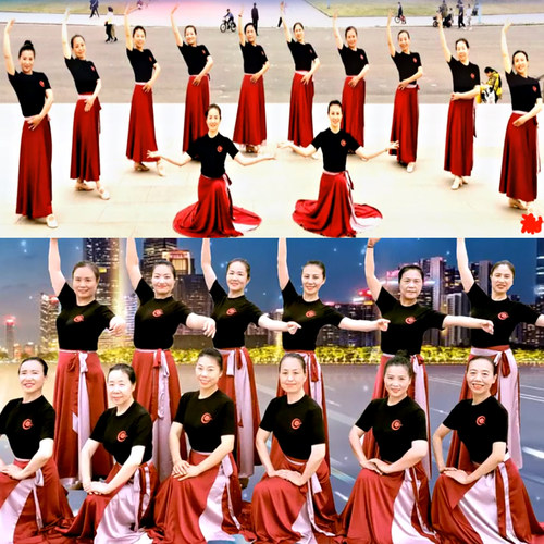广场舞舞蹈服装花与影灯火里的y中国一片式720度半身大摆裙演出服