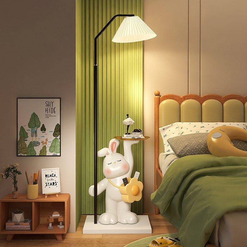 奶油风兔兔儿童落地灯客厅沙发角卧室床头柜一体立式台灯边几夜灯,家装灯饰光源,置物功能落地灯,淘宝优惠券,粉丝福利购,淘宝优惠卷