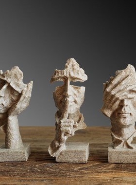 北欧创意小号沉默是金套三抽象树脂雕塑摆件复古客厅家居装饰品